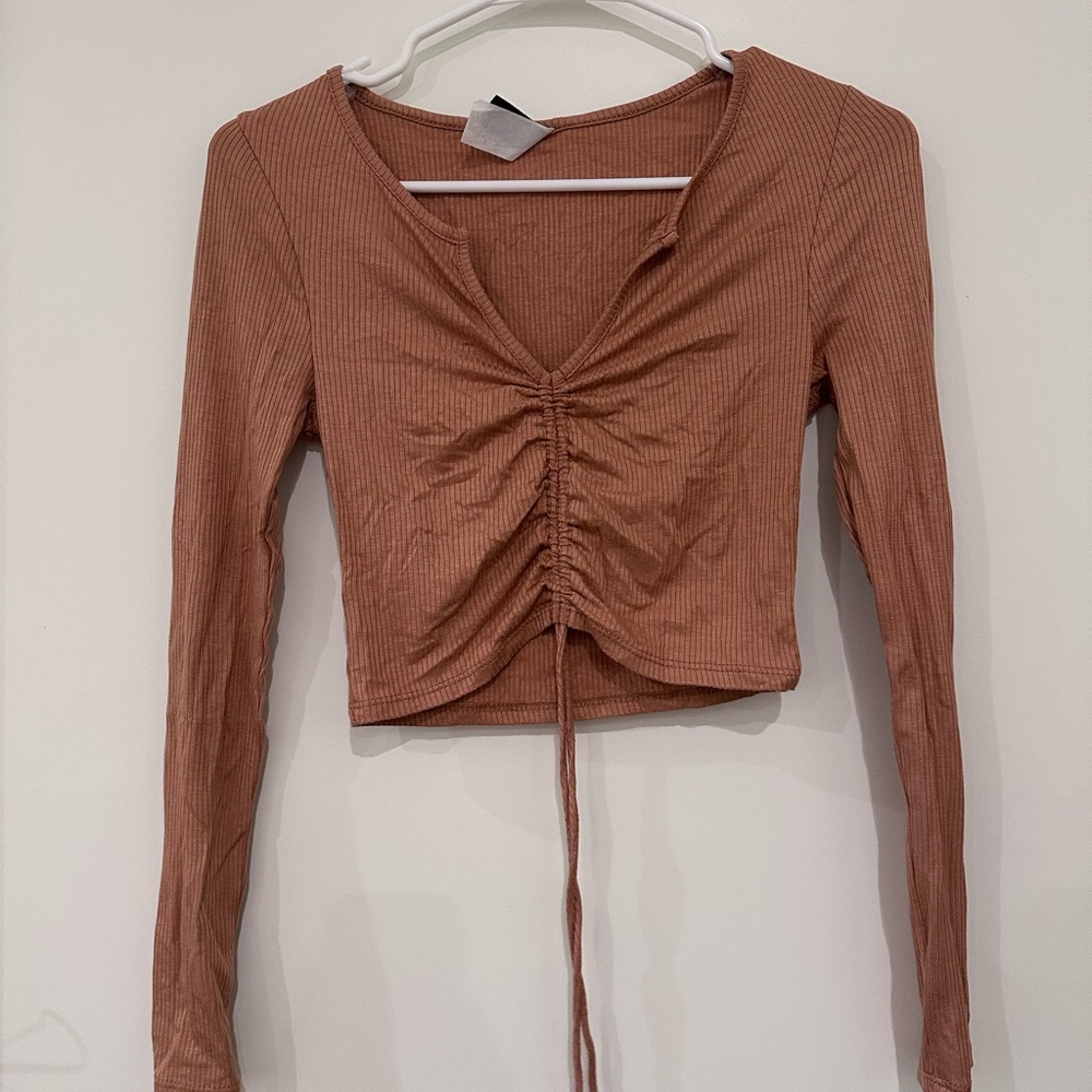 Windsor Ruched Long Sleeve Top in Brown